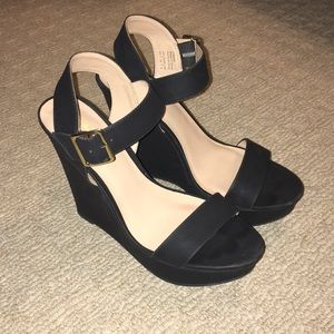 Black suede wedges